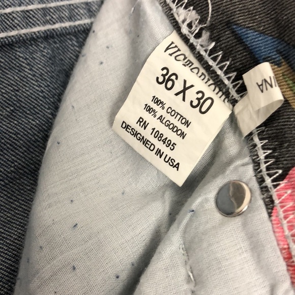 Victorious Los Angeles floral patch 5 pocket men’s blue jeans Size 36/30 - Picture 6 of 7